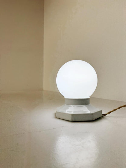 Vintage table lamp with opal glass globe – 1940s/1950s