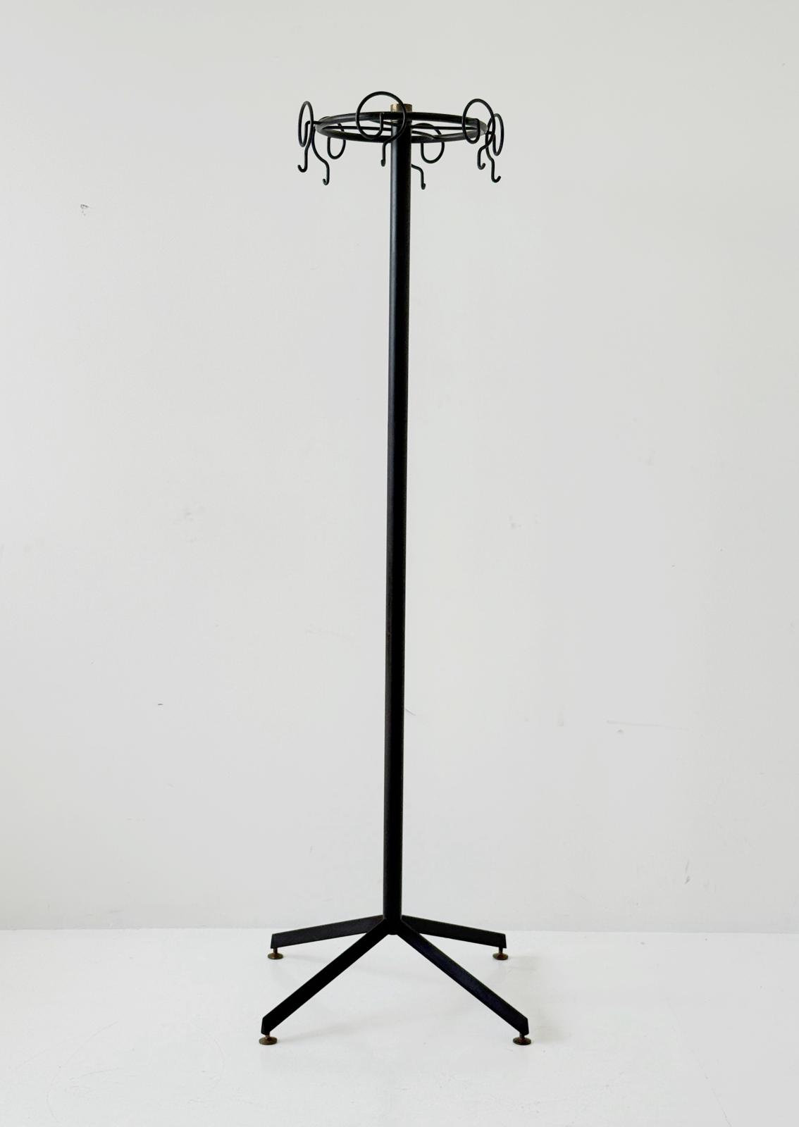 Black lacquered iron floor coat rack, 1980s