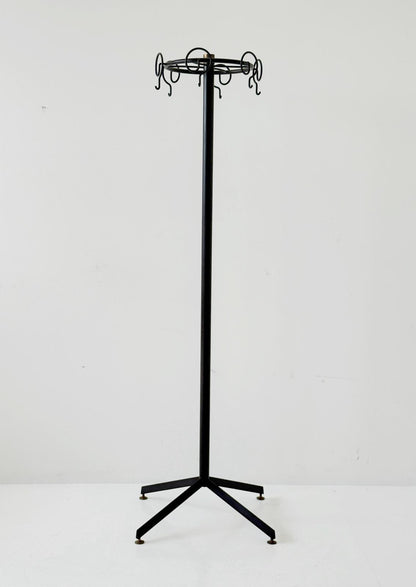Black lacquered iron floor coat rack, 1980s