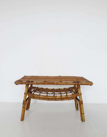 Woven bamboo and rattan coffee table, 1960s/70s