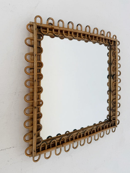 Specchio da parete in bambù e rattan, anni '60