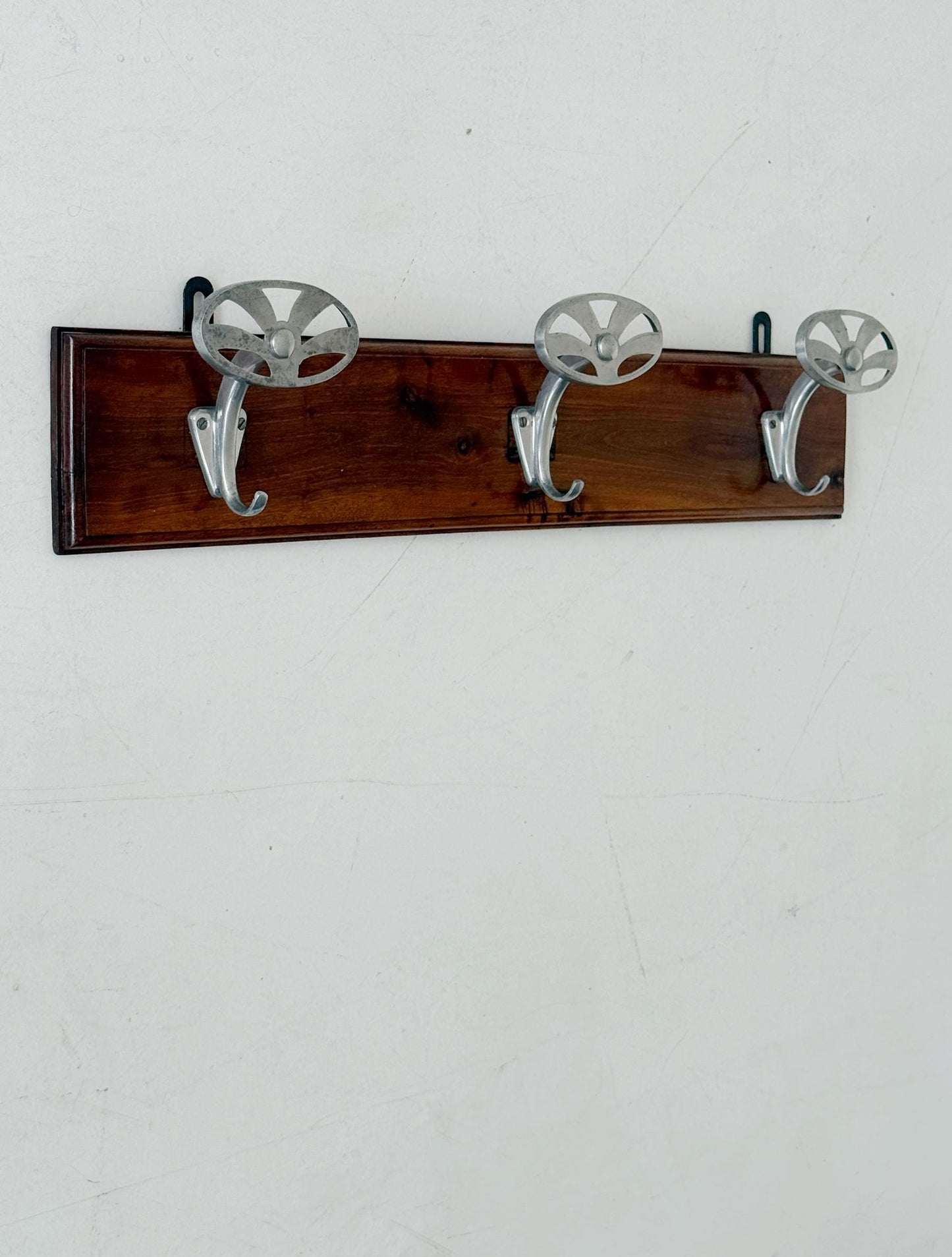 1960s wall coat rack with aluminum hooks
