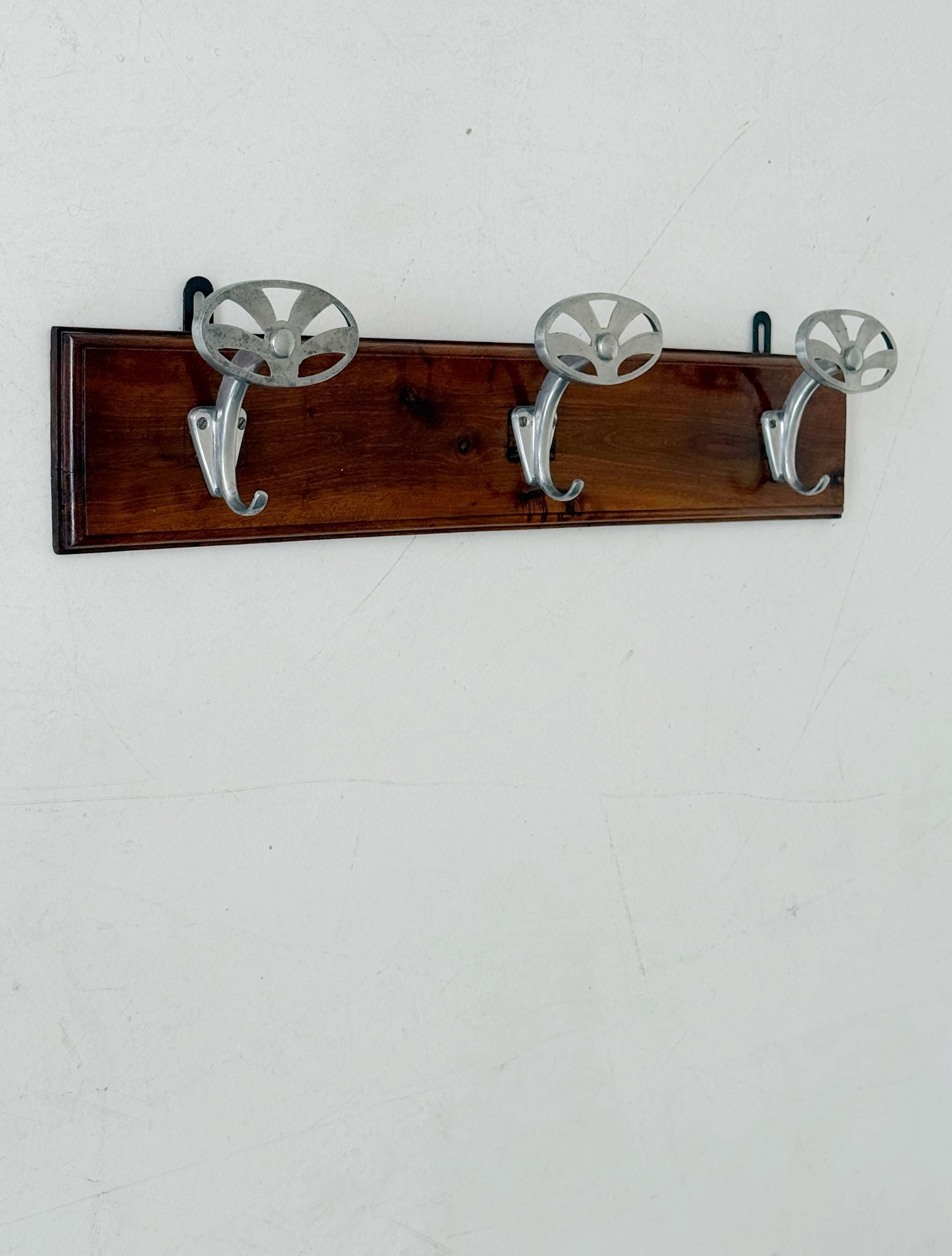 1960s wall coat rack with aluminum hooks