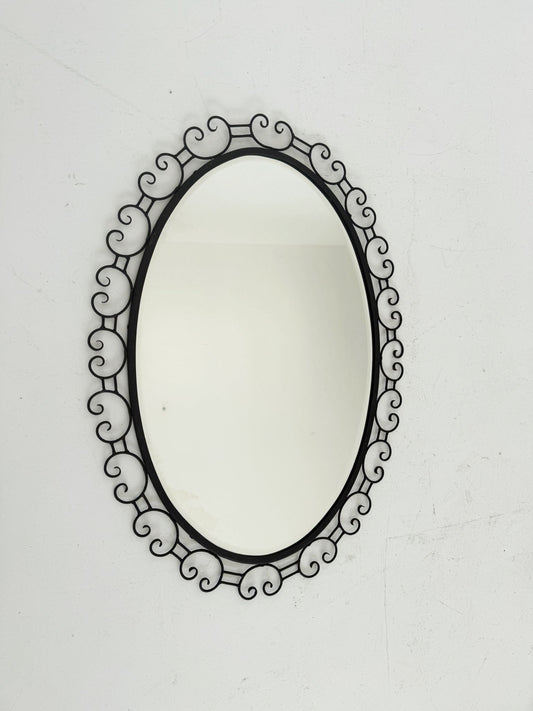 Specchio ovale in ferro battuto - Anni '60