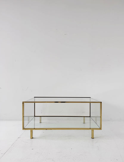 Gold-tone metal and glass coffee table, 1970s.