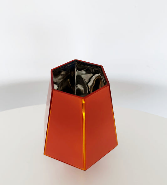 Red geometric glass vase