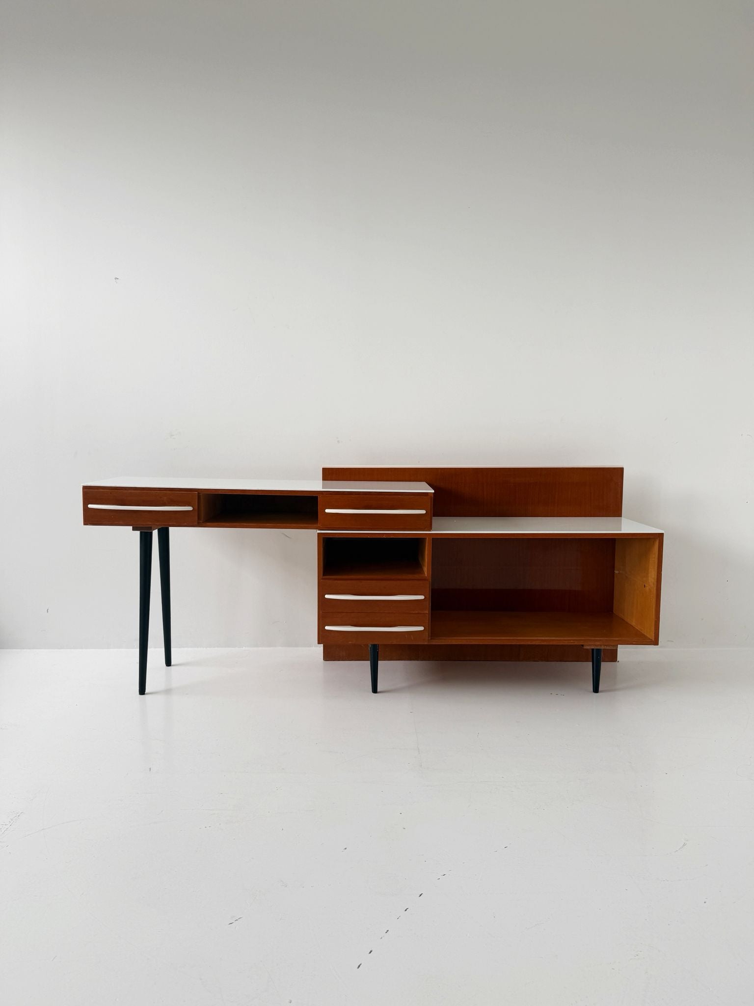 1960s Swivel Desk with White Glass Top