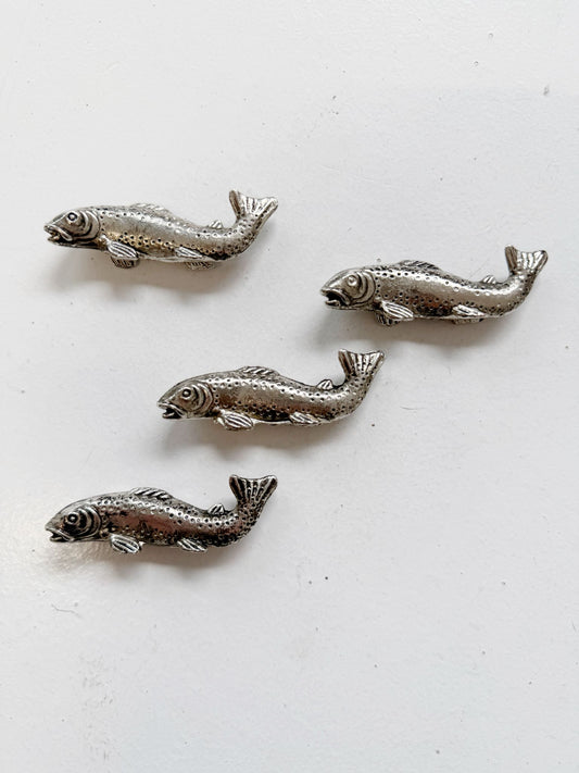 Set di 4 poggia-posate in metallo argentato a forma di pesce (vintage)