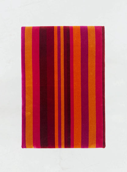 Vintage Upholstered Pouf with Striped Upholstery