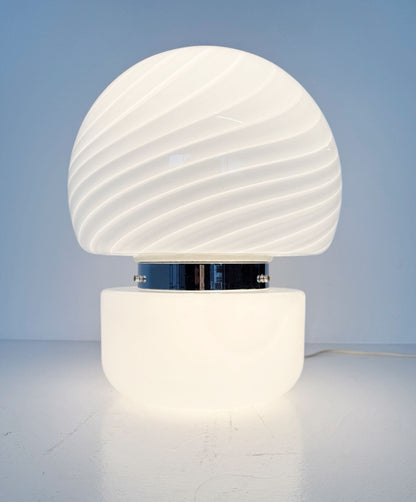 Lampada da tavolo in vetro satinato e vetro a spirale (anni '70-'80)