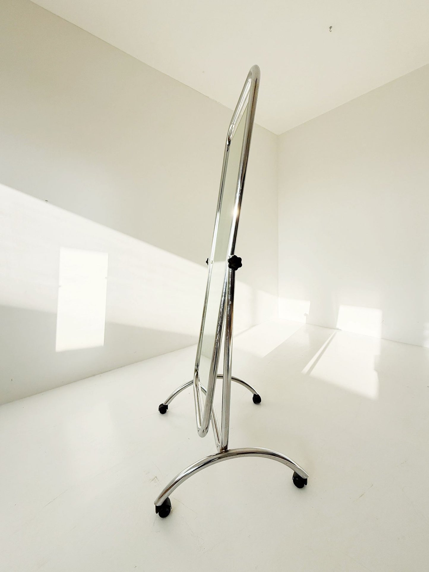 Adjustable floor mirror with chromed steel frame, Italy, 1970s.