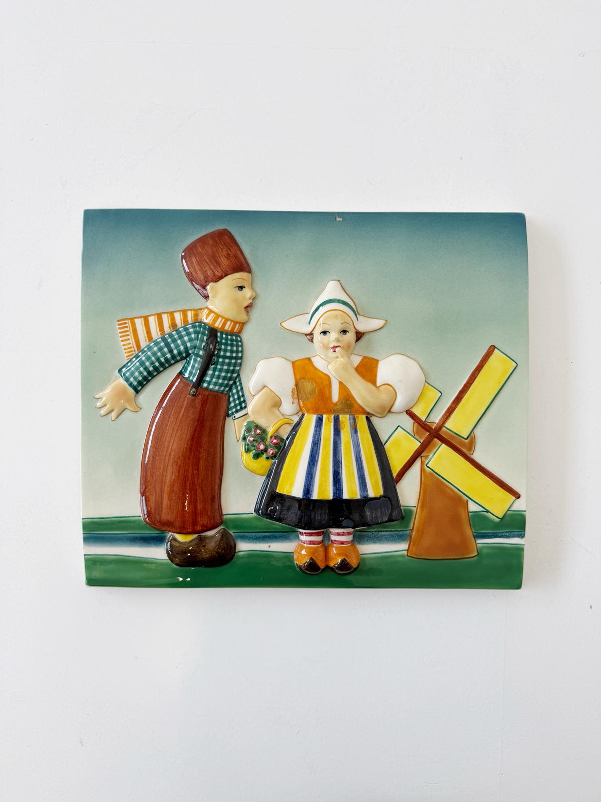 Preciosa Torino 1930s decorative ceramic tile – Dutch scene