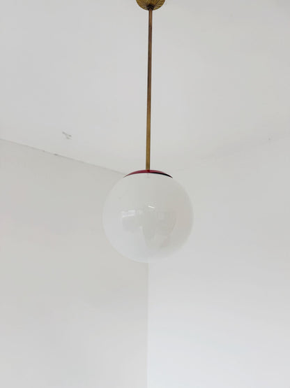 Opal glass and brass pendant lamp, Italy, 1950s–60s