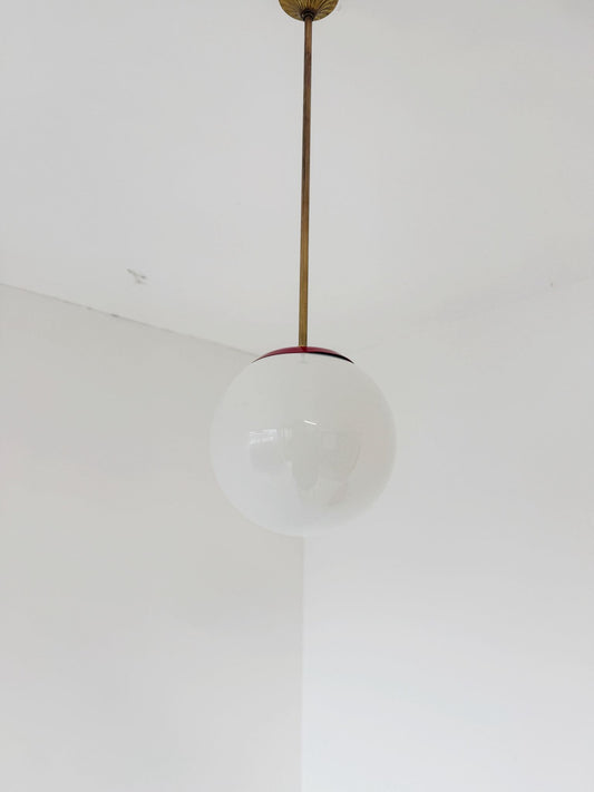 Opal glass and brass pendant lamp, Italy, 1950s–60s