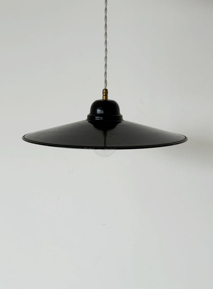 Black Enameled Industrial Pendant Lamp – 1950s/1960s