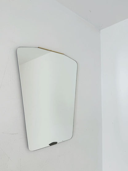 Modernist wall mirror with brass details – Italy, 1950s/60s