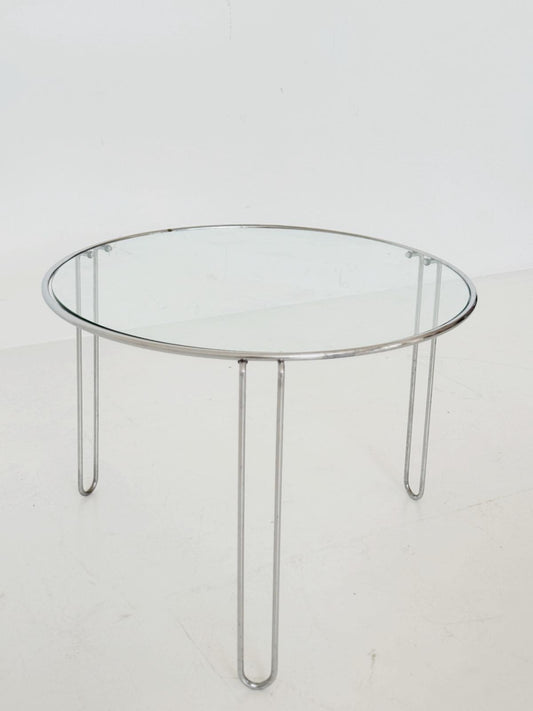 Tavolino da caffè in vetro e metallo cromato, anni '70