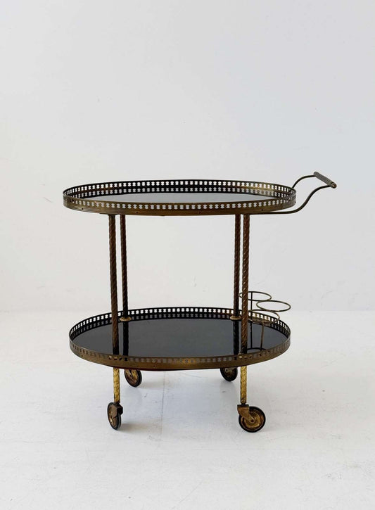 Oval brass and lacquered wood bar cart, 1950s/60s