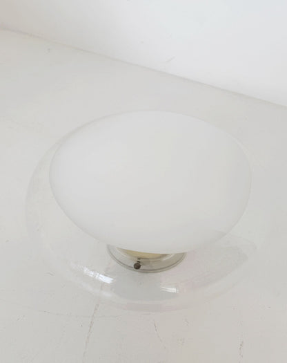 Blown glass and white lacquered metal wall light, 1970s