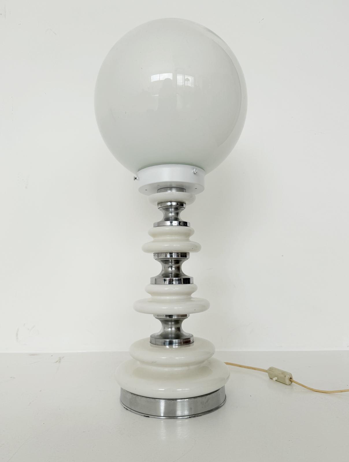 Opal Glass and Chromed Metal Table Lamp – 1970s