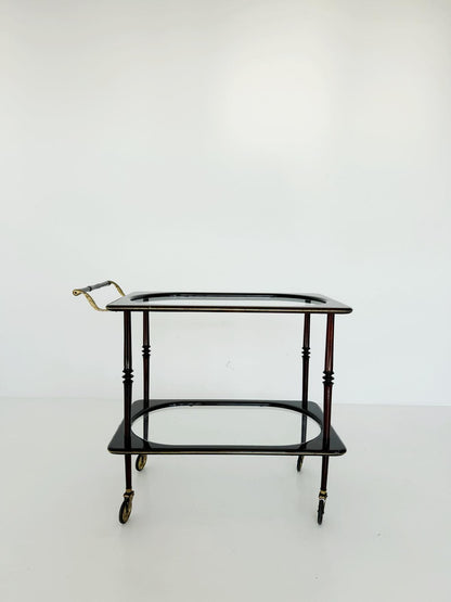 Carrello portavivande in vetro e legno