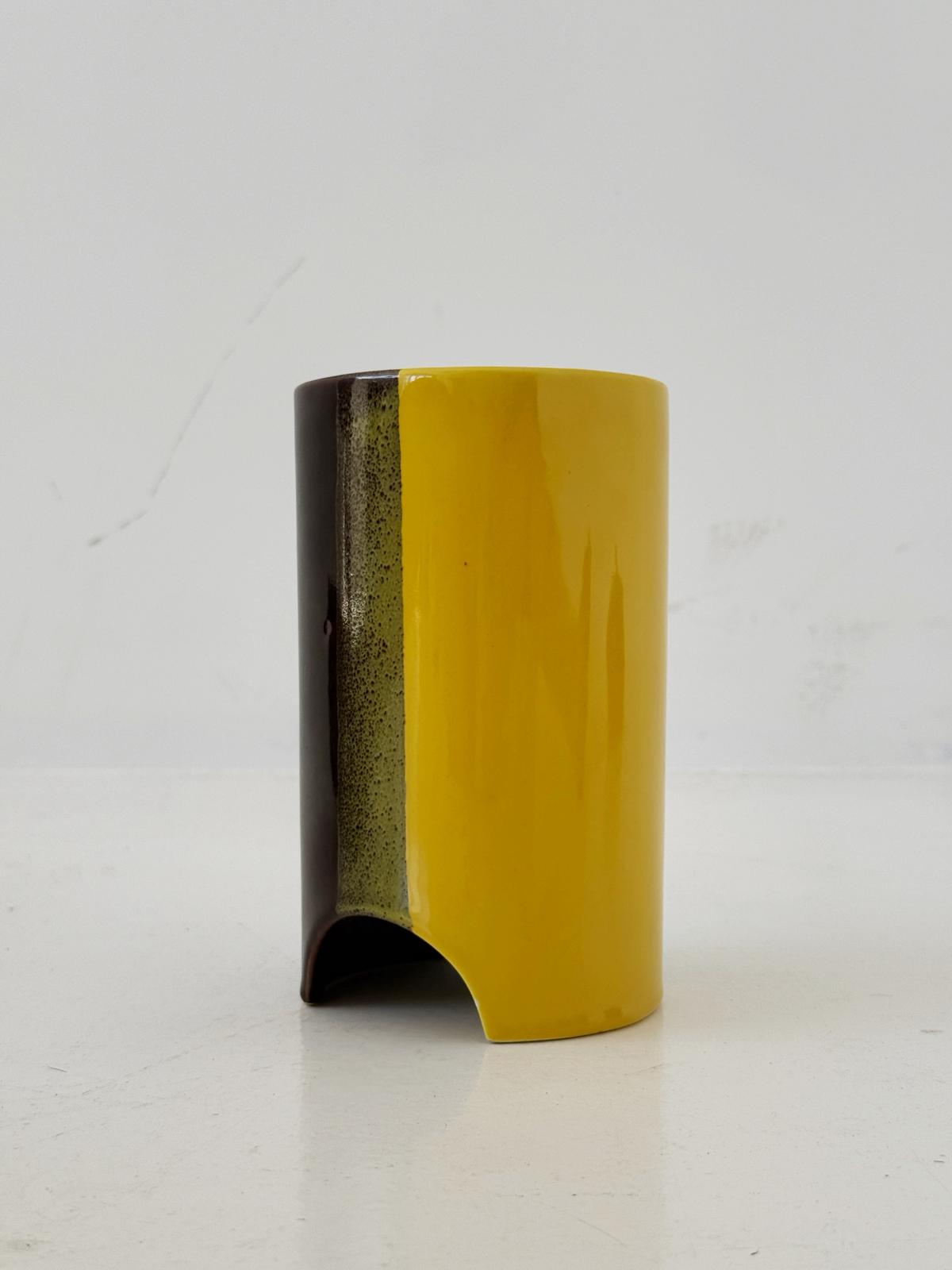 Vaso in ceramica smaltata bicolore, anni '60