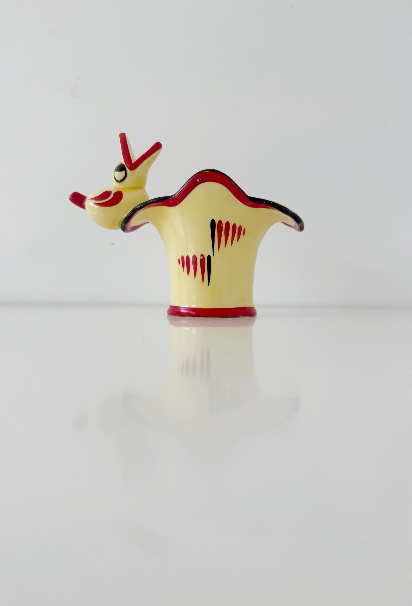 Hand-painted glazed ceramic zoomorphic vase, Czechoslovakia, 1950s/60s.