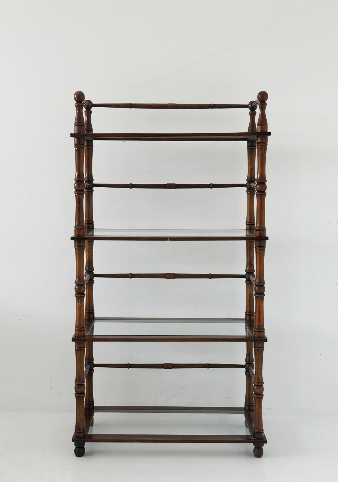 Wooden Bookcase with Glass Shelves – 1950s