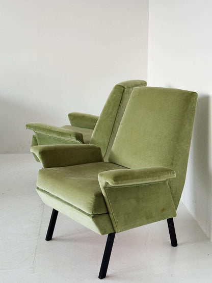 Pair of sage green velvet armchairs – 1950s/60s