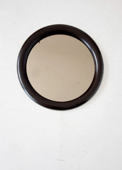 Specchio da parete anni '70 con cornice in legno e vetro fumé