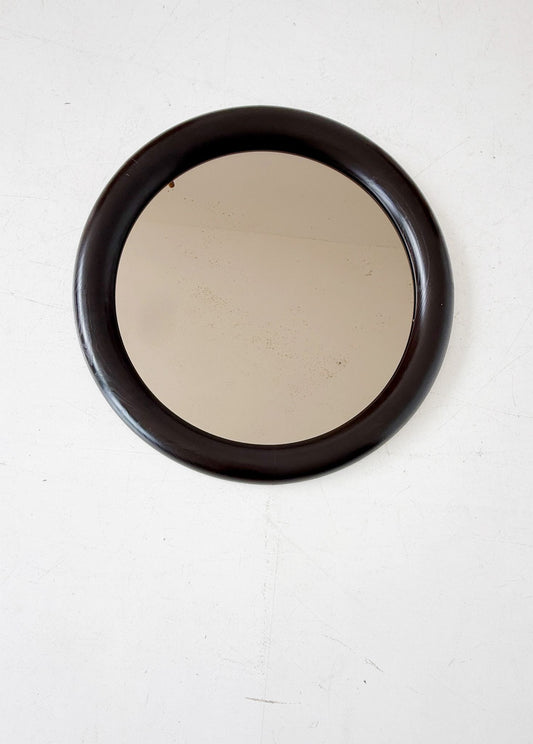 Specchio da parete anni '70 con cornice in legno e vetro fumé