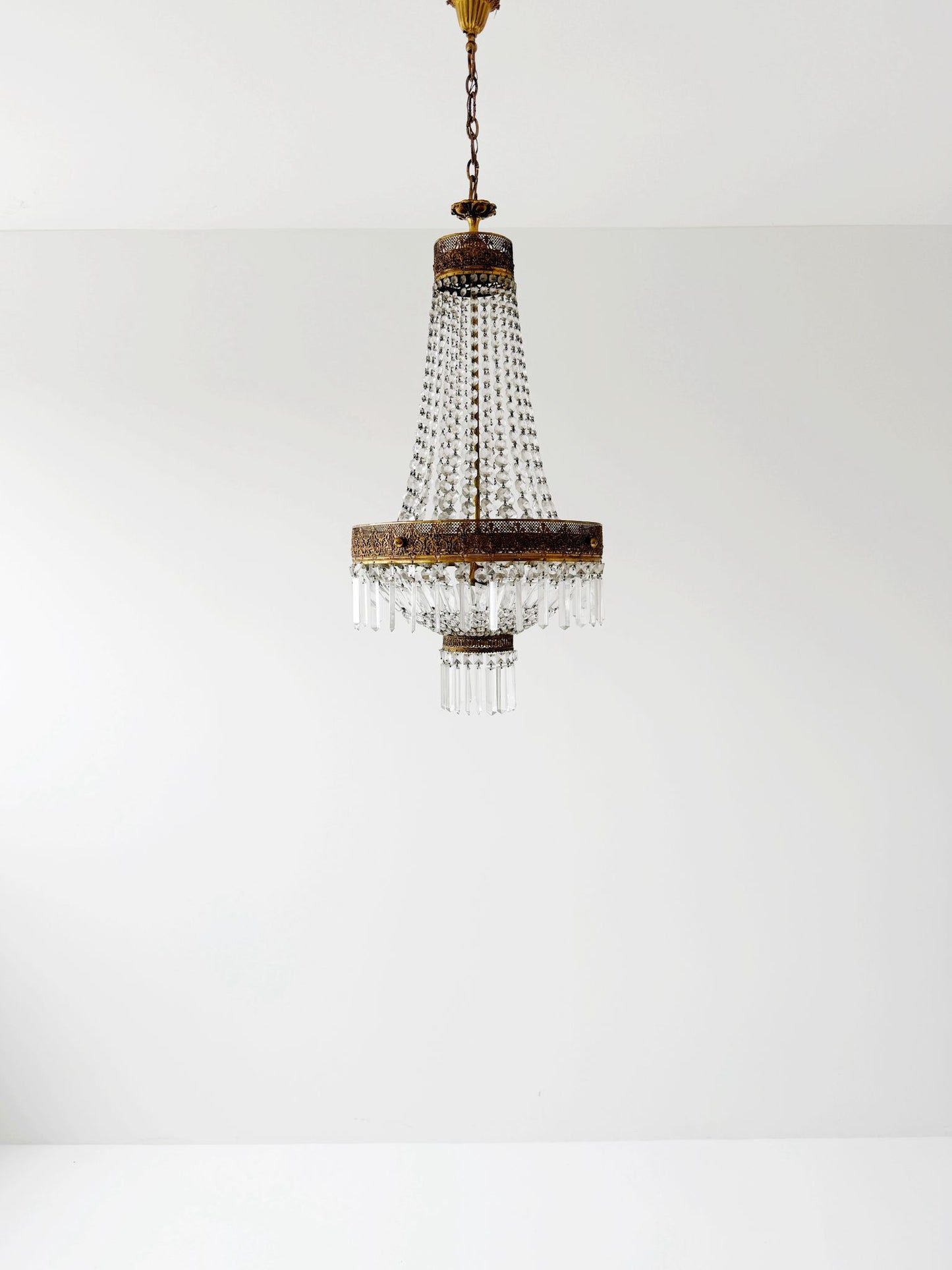 Lampadario vintage in cristallo e ottone - Stile Impero