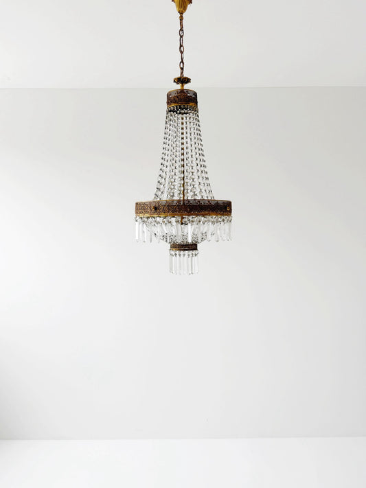 Lampadario vintage in cristallo e ottone - Stile Impero