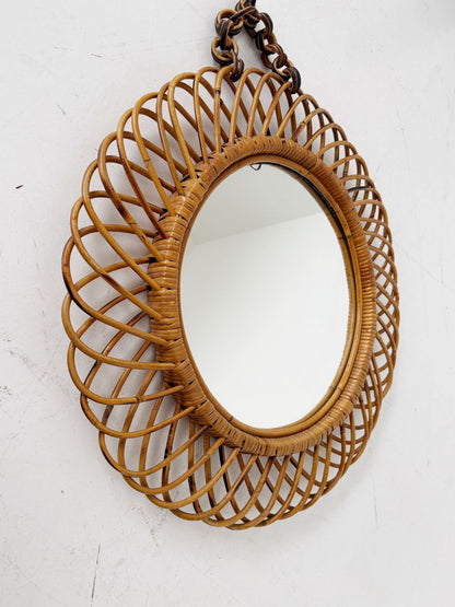 Oval rattan mirror – attributed to Bonacina (attr.)