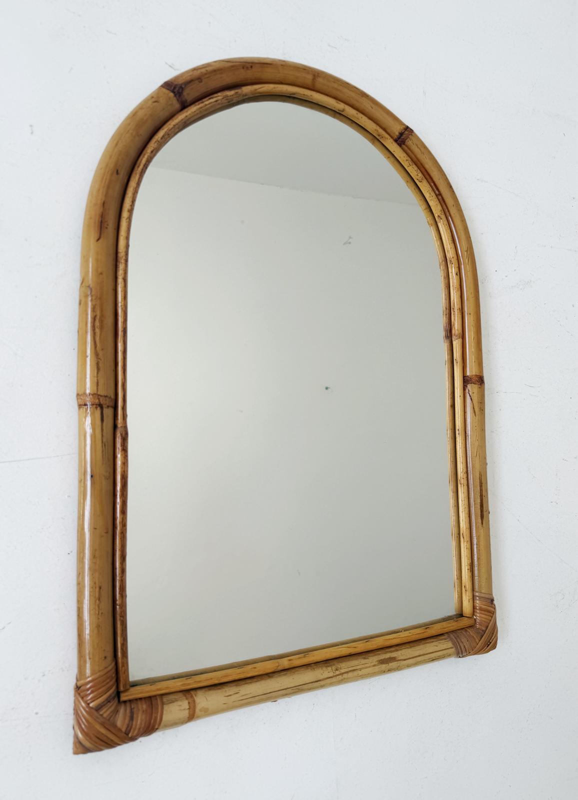 Bamboo and Rattan Arched Mirror, 1970s