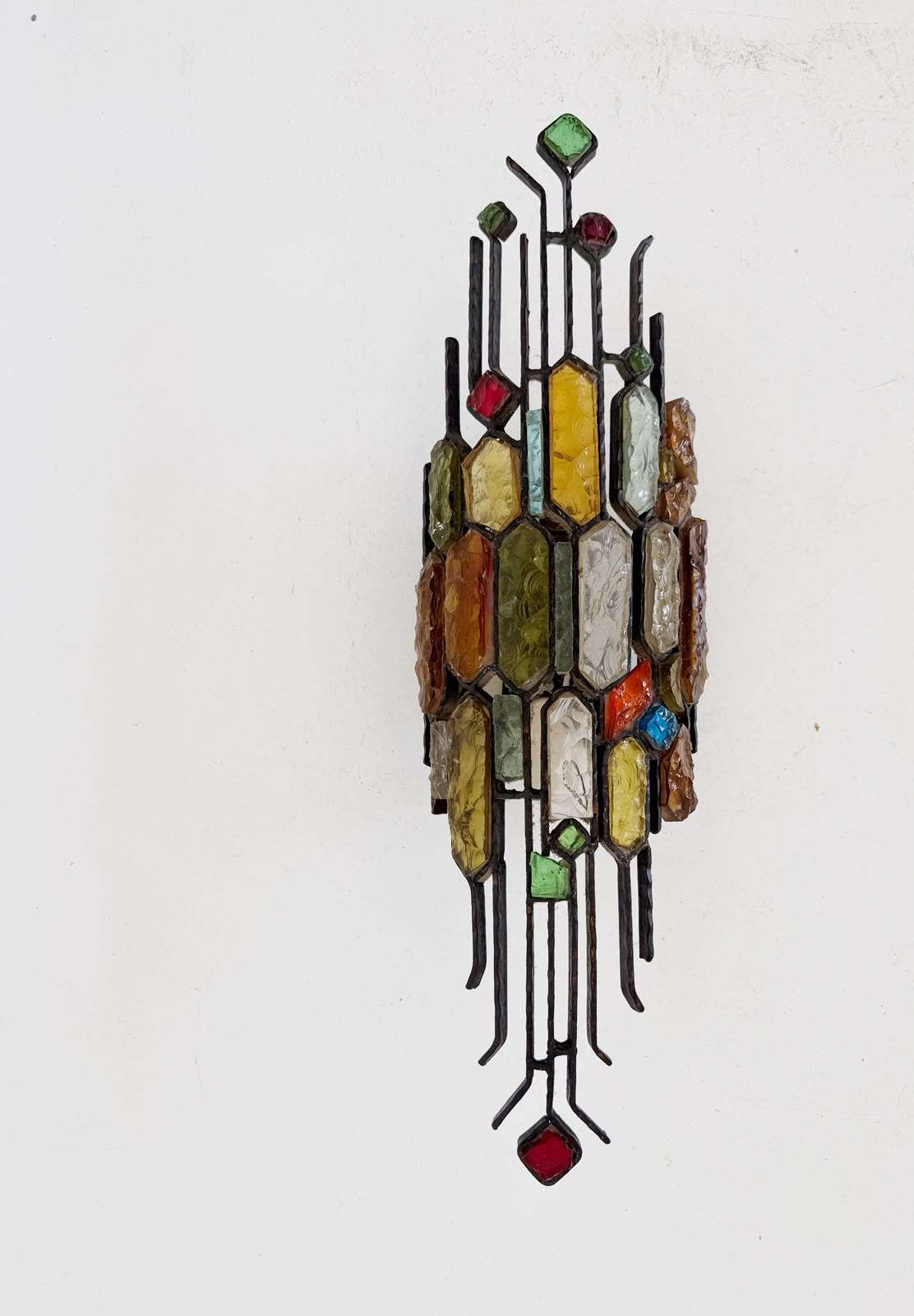 Polychrome glass and metal sculptural wall lamp, attributed to Poliarte, Italy, 1970s