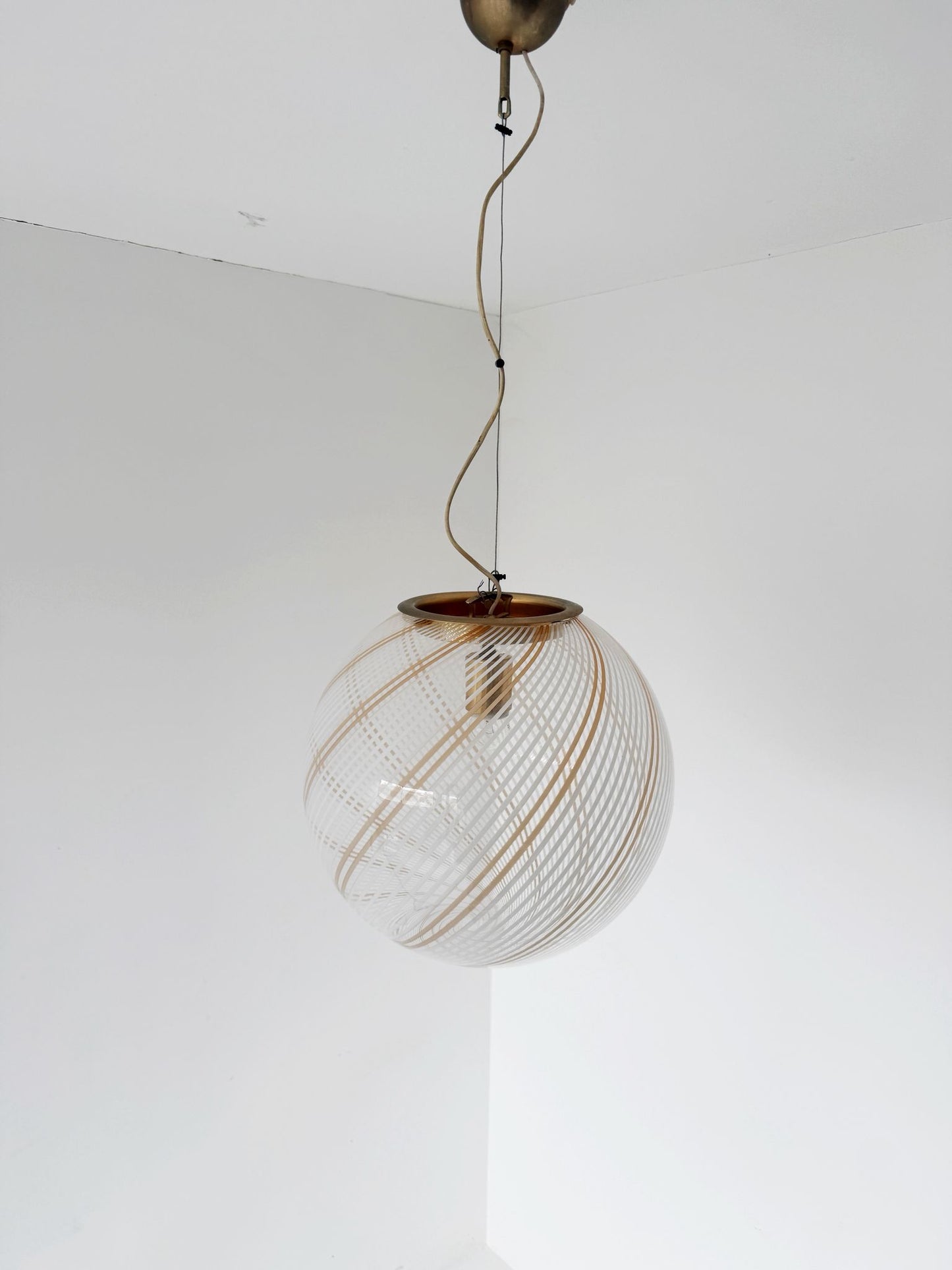 Spiral Blown Glass Pendant Lamp – 1970s