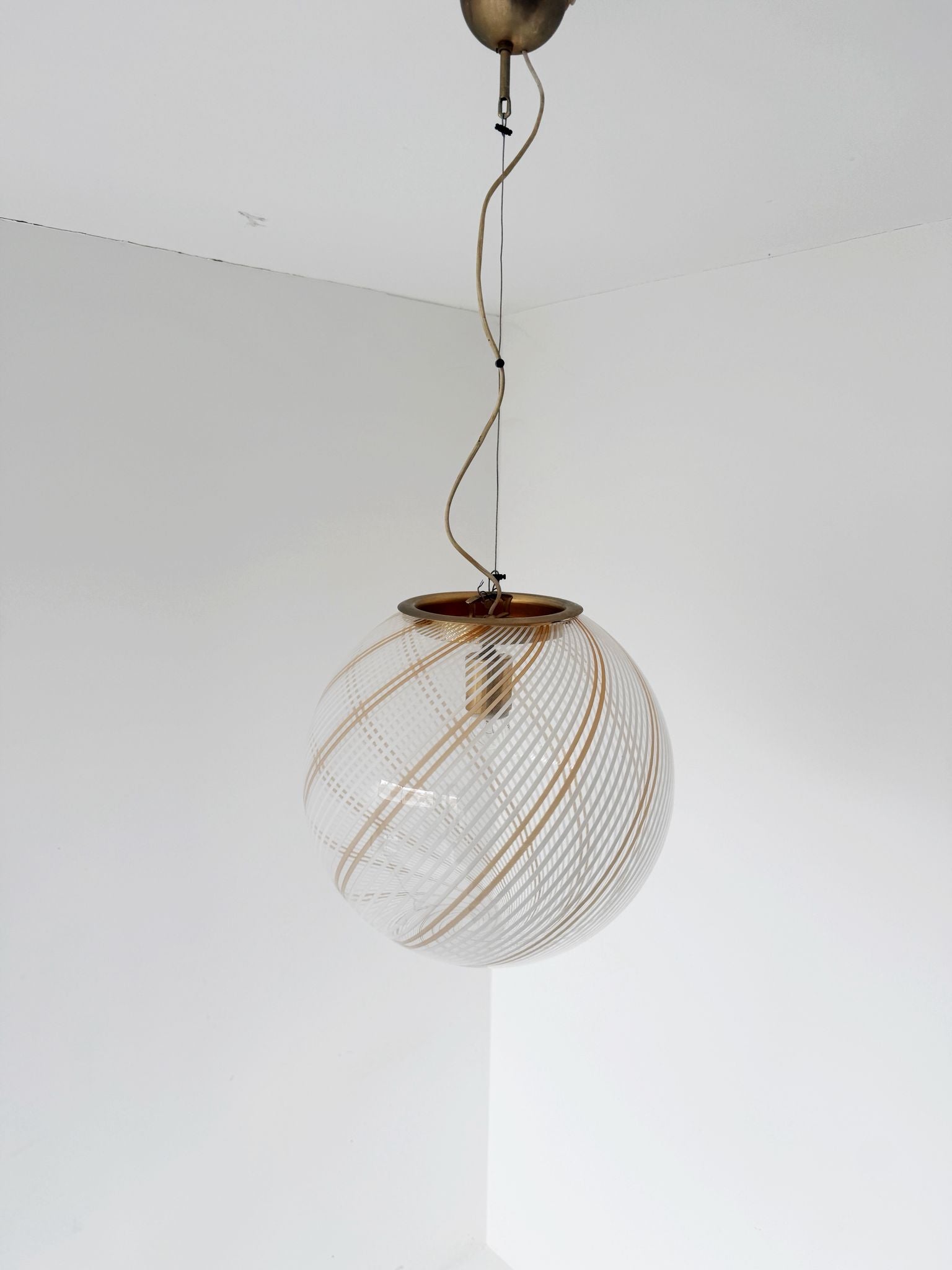 Spiral Blown Glass Pendant Lamp – 1970s