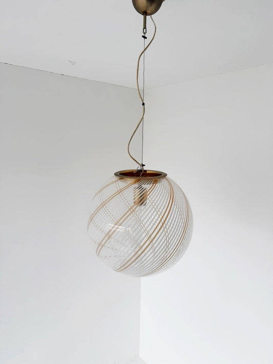 Lampada a sospensione a spirale in vetro soffiato – Anni '70