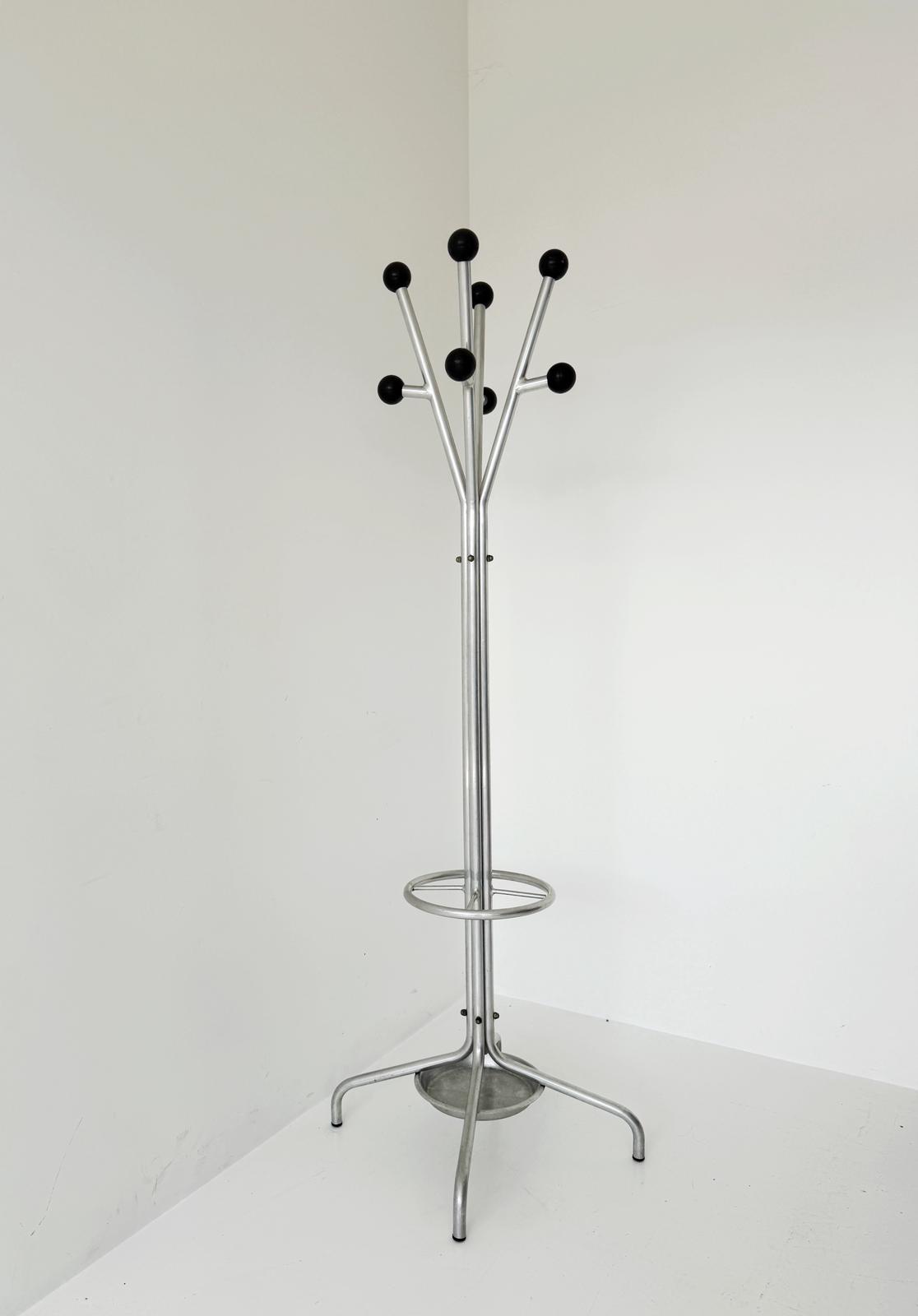 Aluminum and Black ABS Floor Coat Rack, 1970s