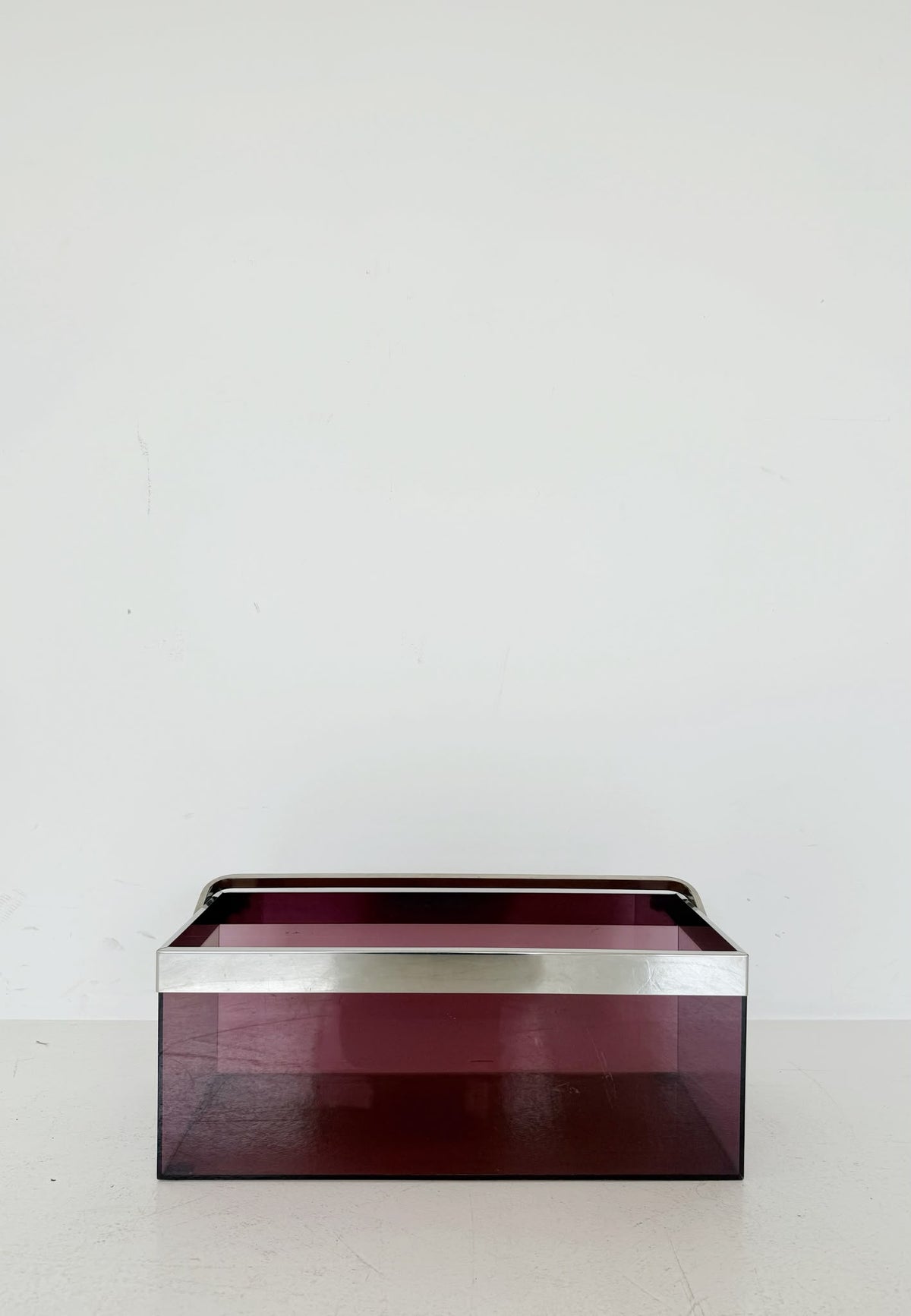 Wine-red Plexiglass container with chrome handle – 1970s