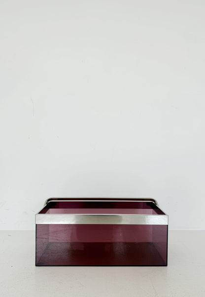 Wine-red Plexiglass container with chrome handle – 1970s