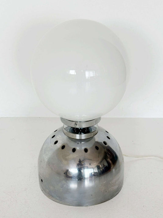 Space Age table lamp in chrome-plated metal and opal glass, 1960s–1970s