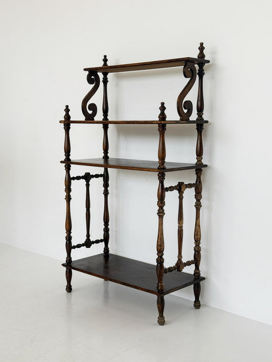 Étagère vittoriana inglese in legno massello, fine XIX secolo