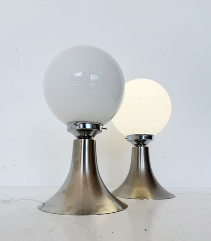 Pair of Space Age table lamps in metal and opal glass, 1970s