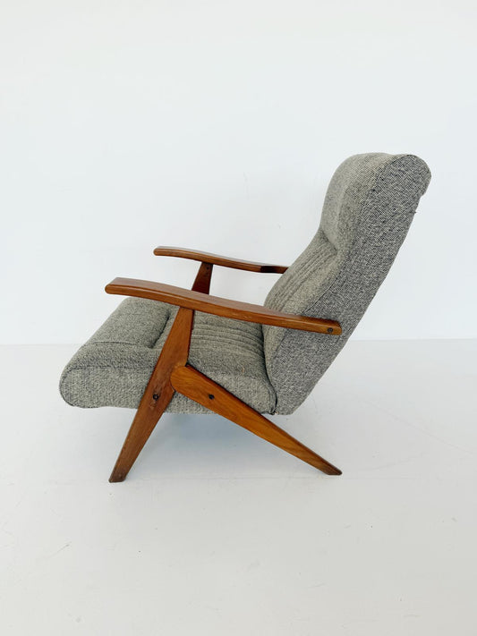 Poltrona reclinabile in legno e tessuto – anni '60