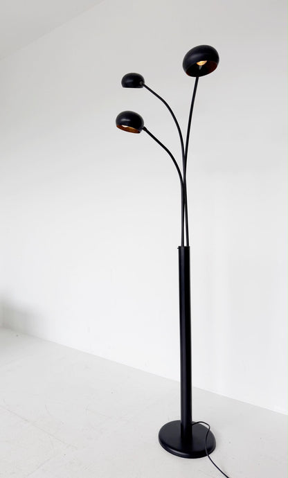 Lampada da terra a tre luci con bracci arcuati in metallo nero – Anni ’80/’90