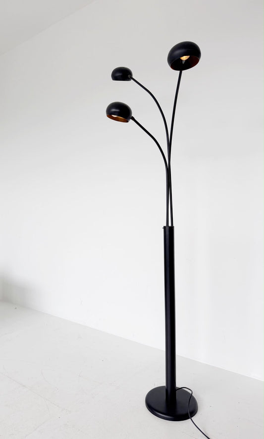 Lampada da terra a tre luci con bracci arcuati in metallo nero – Anni ’80/’90