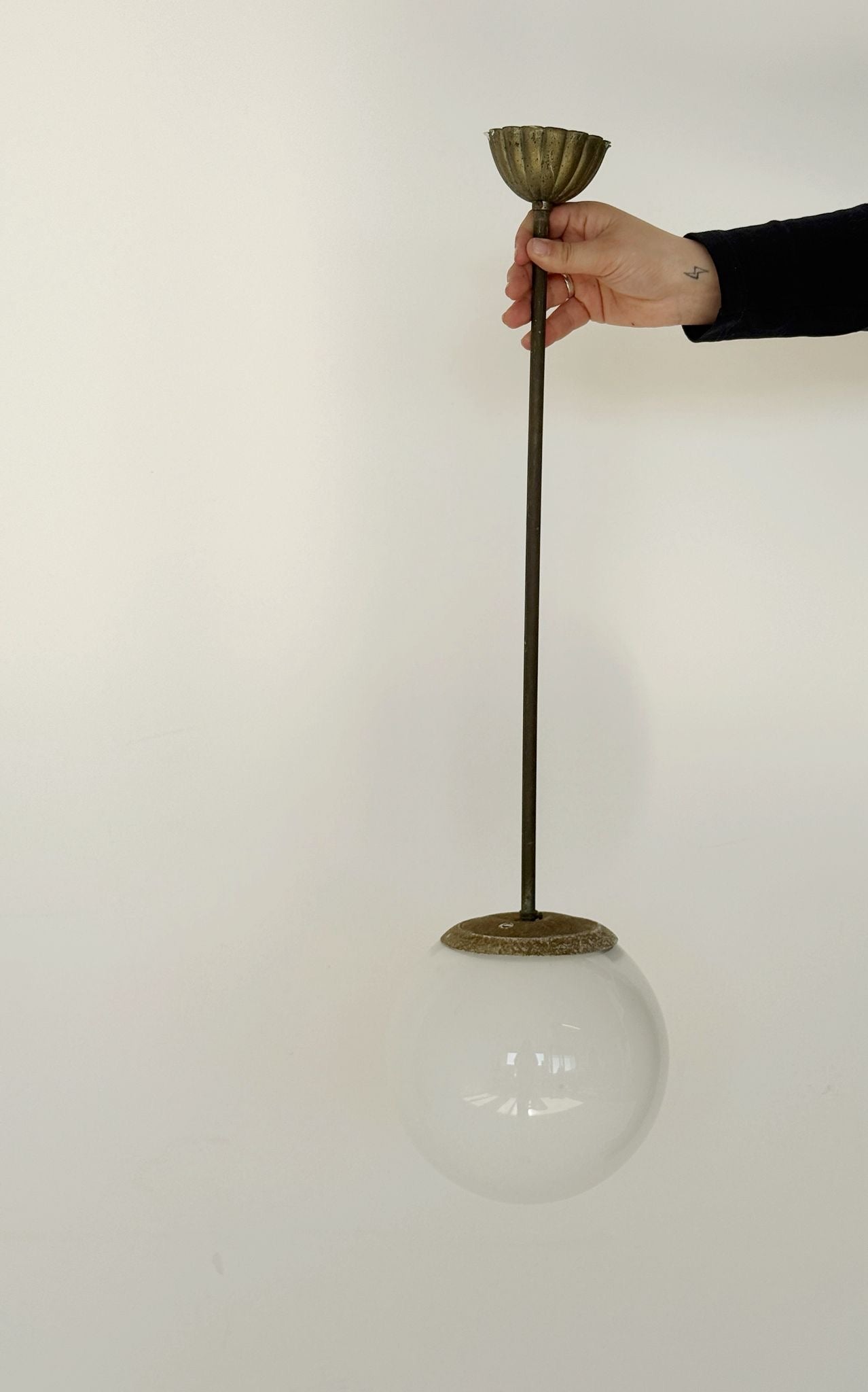 Pendant Lamp with Opal Glass Globe – 1940s/1950s