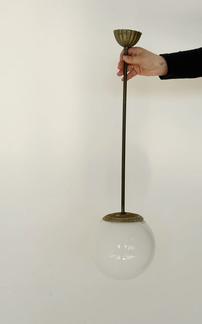 Pendant Lamp with Opal Glass Globe – 1940s/1950s